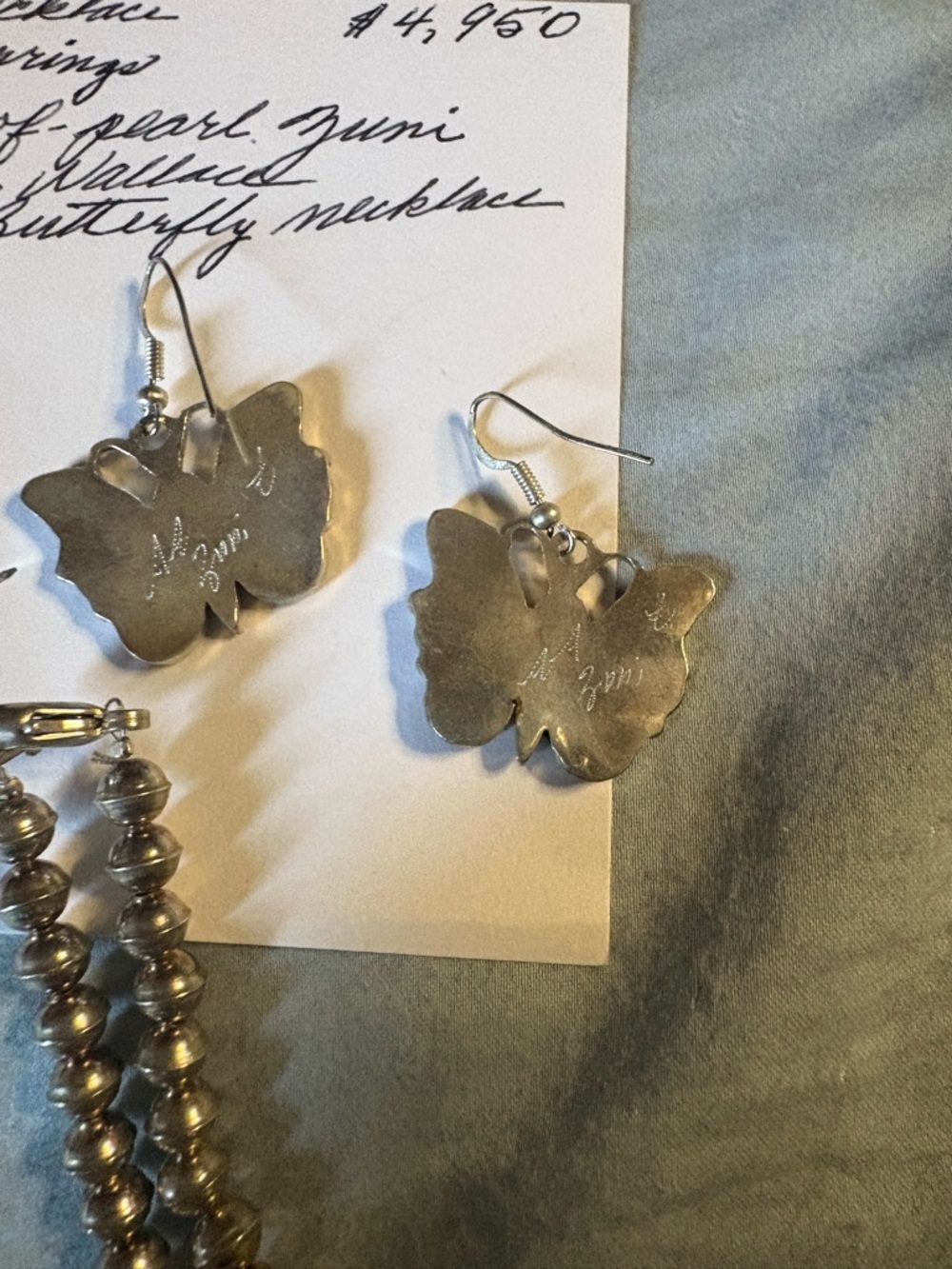 Sterling Native Made Butterfly Squashblossom Set Signed AA Zuni - Picture 3 of 5
